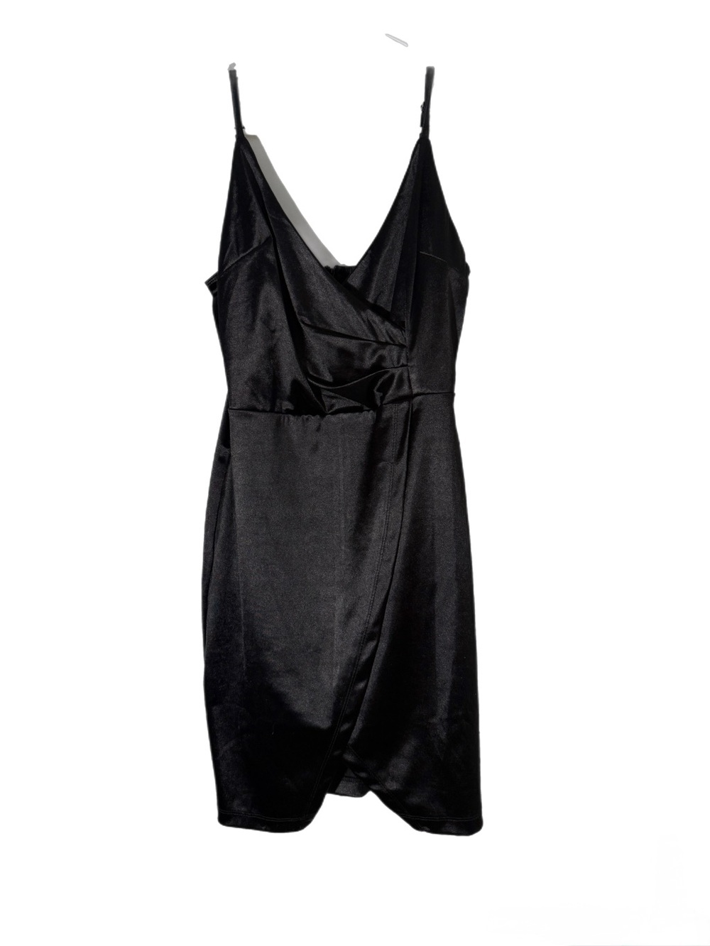 Satin Black Mini Slip Dress with Draped V-Neck - Picture 1 of 4